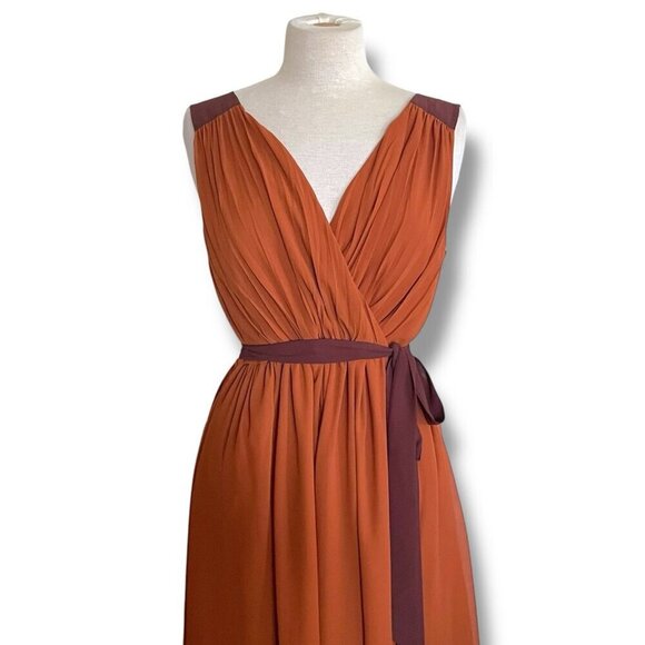 Modcloth Womens Wholly Romantic Midi Dress Sz Medium Brown Sash Belt Grecian - Picture 3 of 11